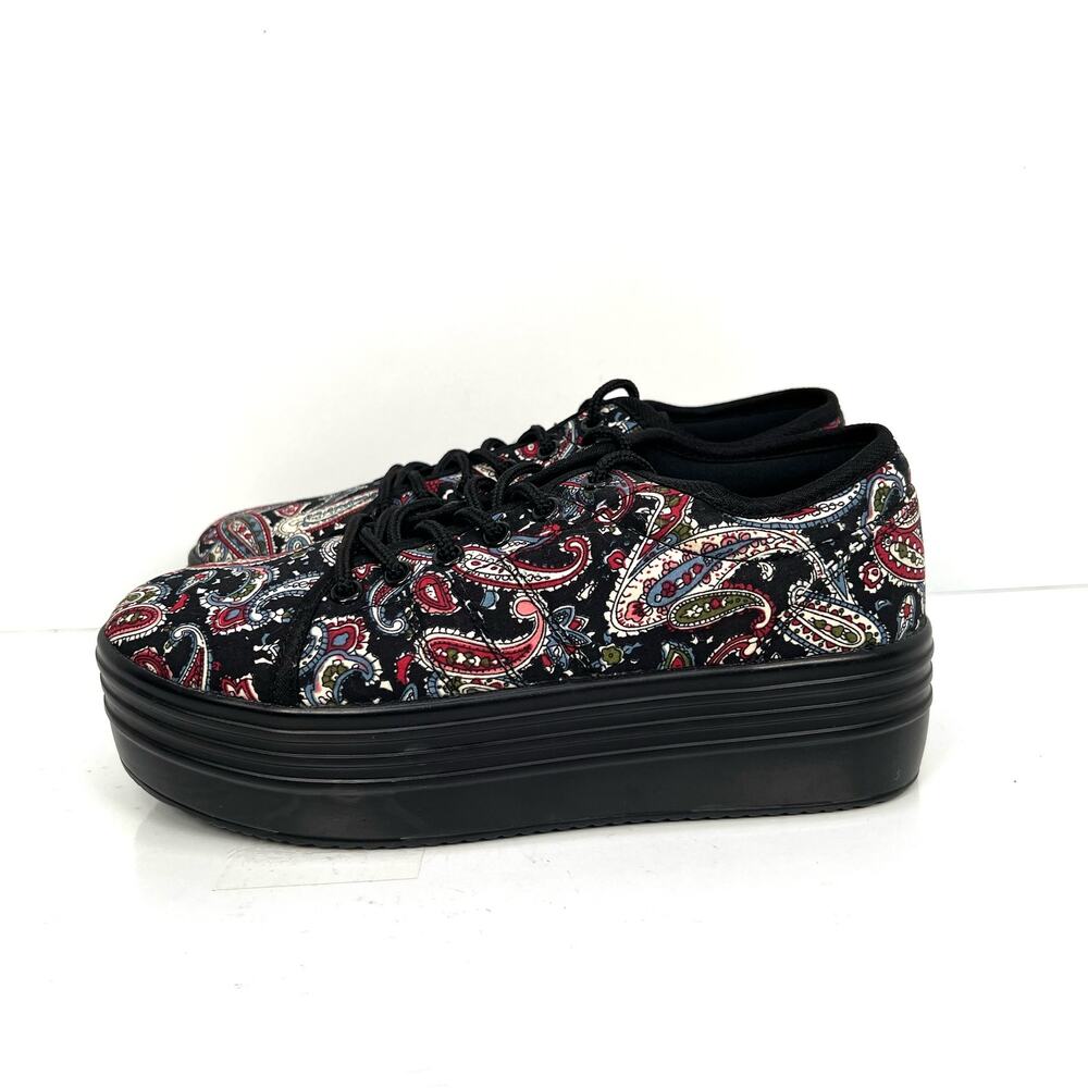 Platform Paisley Lace-Up Sneakers in Black and Red